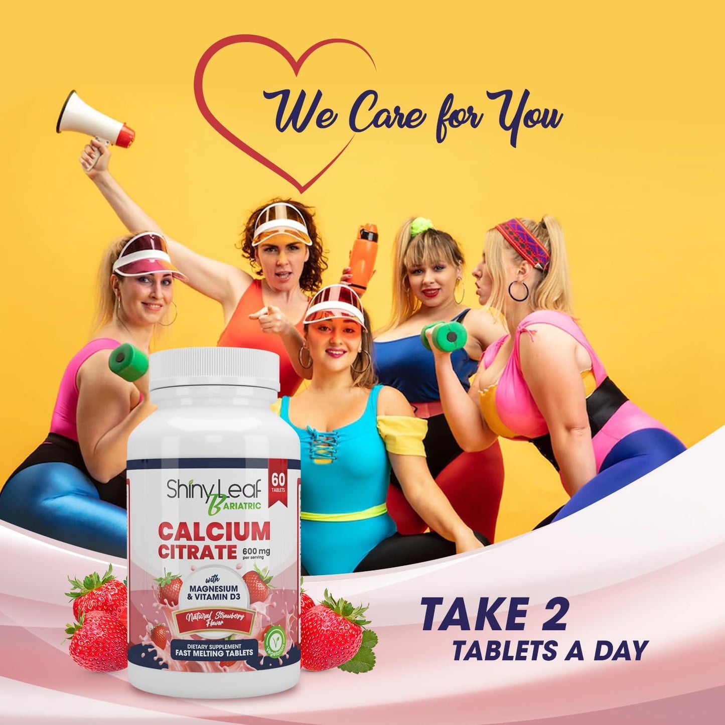 Bariatric Calcium Citrate Chewable Tablets with Magnesium & Vitamin D3 - Cherry & Strawberry Flavors, 2 x 60 Ct Vegan Supplements for Bariatric Surgery Patients