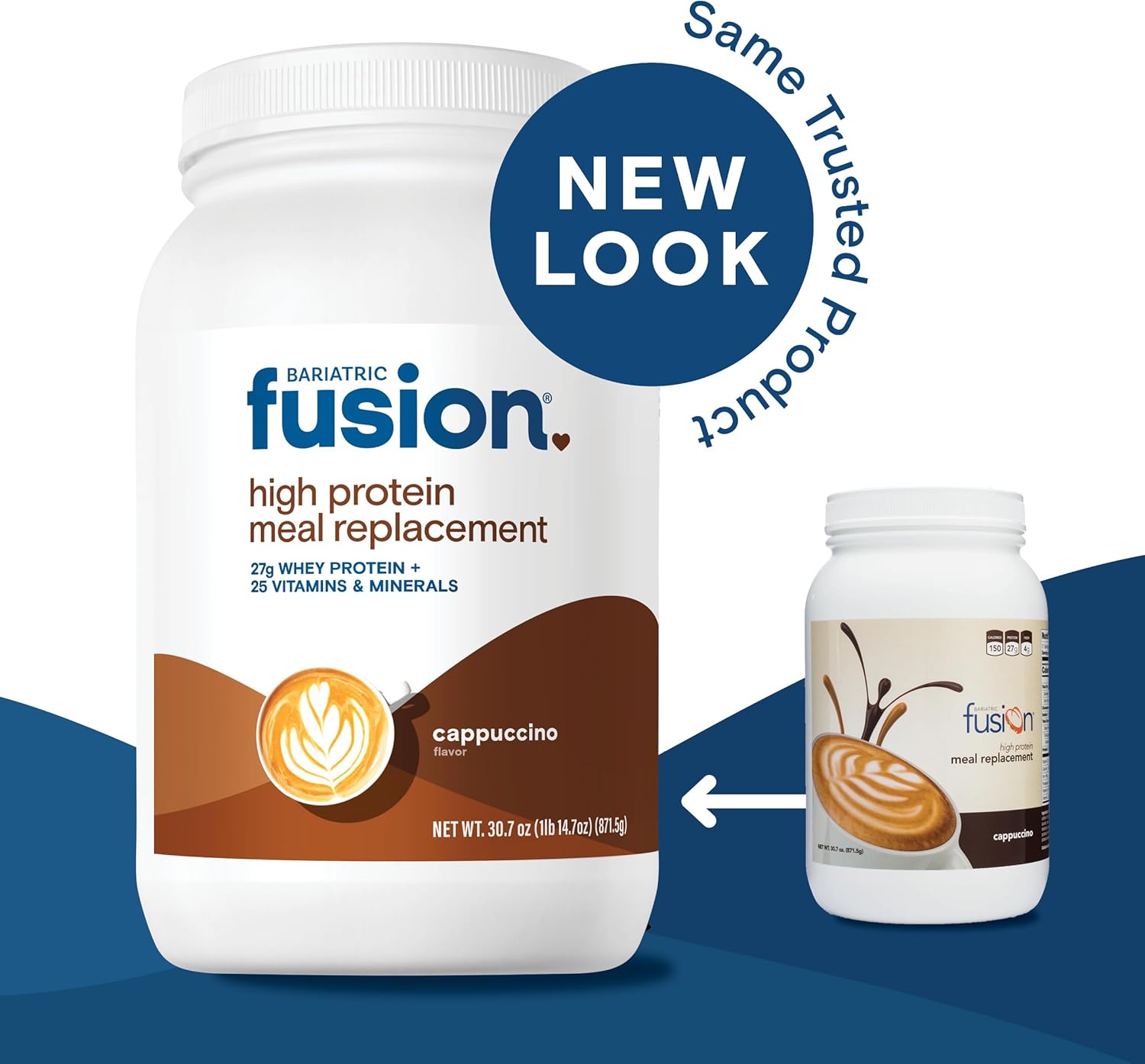 Bariatric Fusion Cappuccino Meal Replacement Powder - 27g Protein, 21 Servings for Gastric Surgery Patients - Gluten, Aspartame, & Sugar-Free