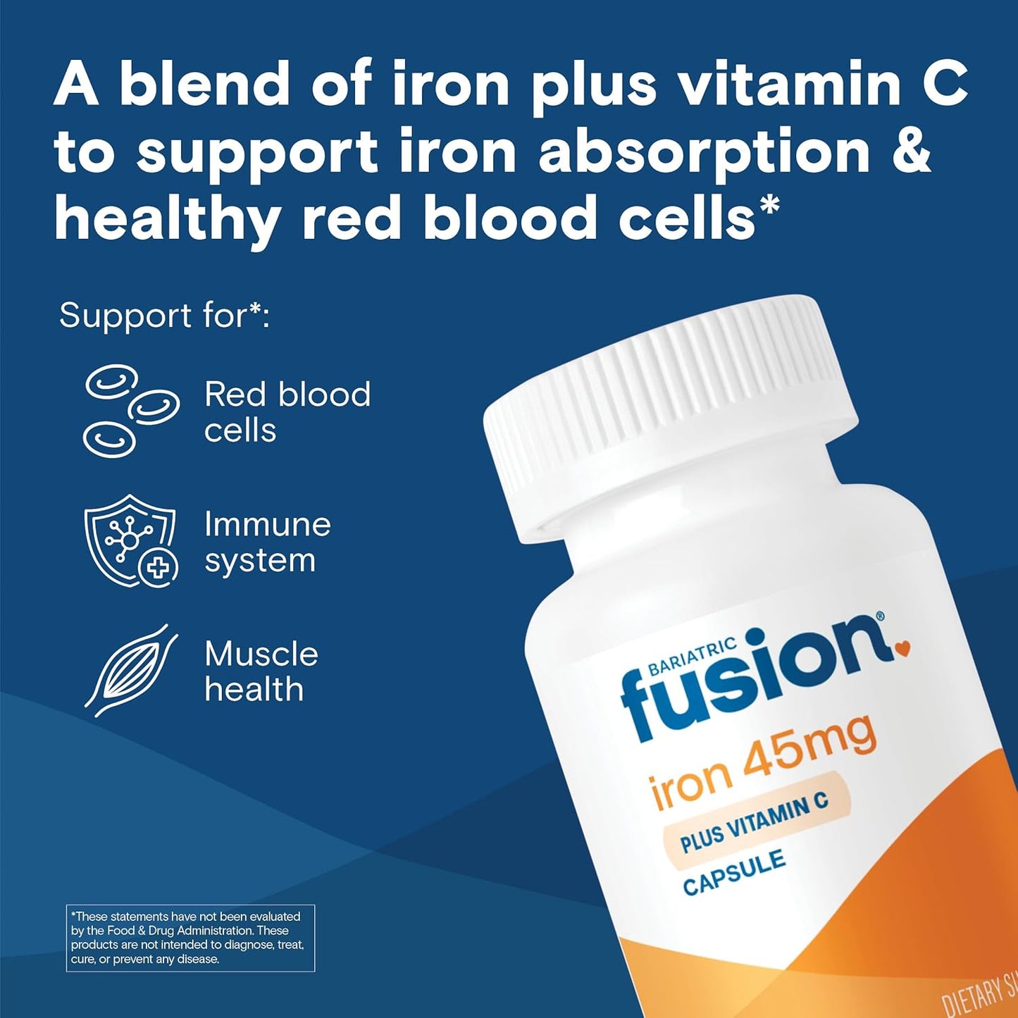 Bariatric Fusion Iron with Vitamin C | Daily Women and Men's Vitamin | Gluten, Dairy, Soy-Free | Non-GMO | 60 Count