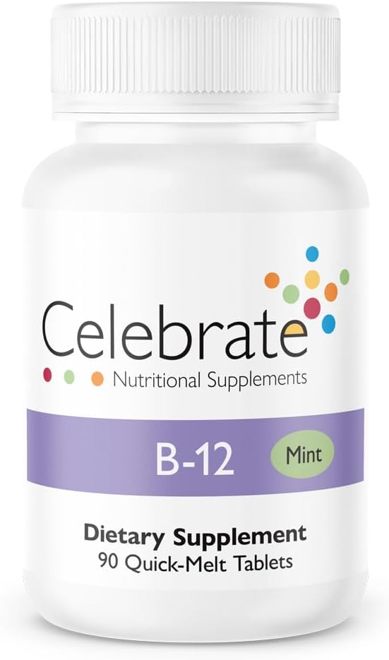 Bariatric Supplements: Celebrate Vitamins B-12 Quick Melt Tablets with Folic Acid - 90 Count (Mint)