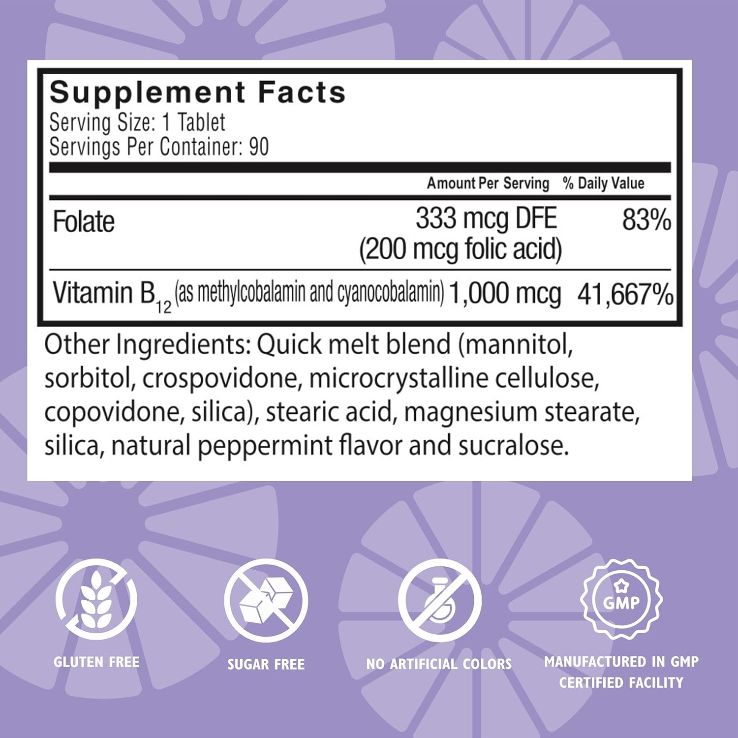 Bariatric Supplements: Celebrate Vitamins B-12 Quick Melt Tablets with Folic Acid - 90 Count (Mint)