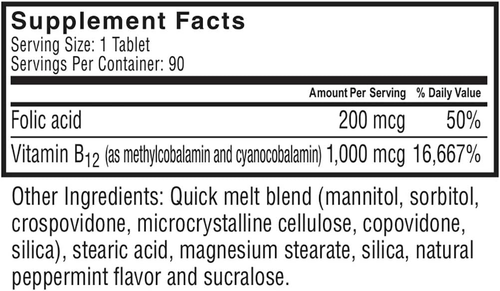 Bariatric Supplements: Celebrate Vitamins B-12 Quick Melt Tablets with Folic Acid - 90 Count (Mint)
