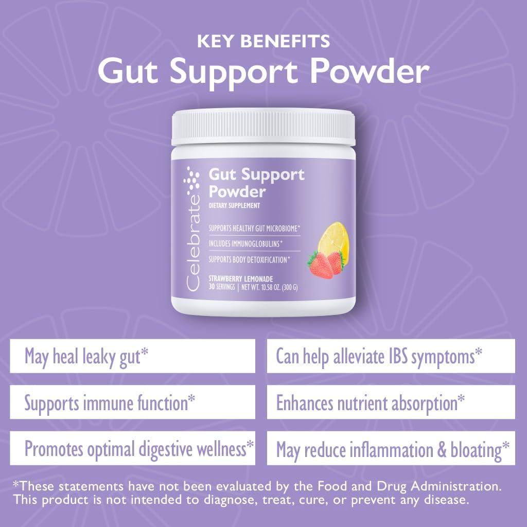 Bariatric Supplements Gut Support Powder - L-Glutamine, Probiotics, Prebiotics, Greens - Digestive Health, Immune Boost - Strawberry Lemonade, 30 Servings