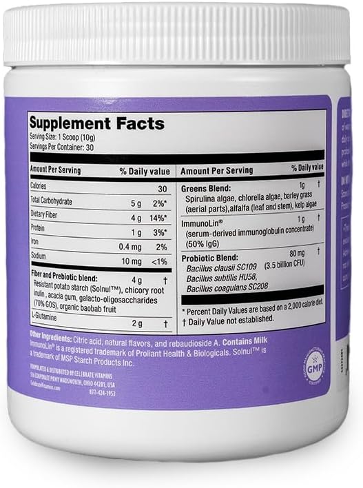 Bariatric Supplements Gut Support Powder - L-Glutamine, Probiotics, Prebiotics, Greens - Digestive Health, Immune Boost - Strawberry Lemonade, 30 Servings