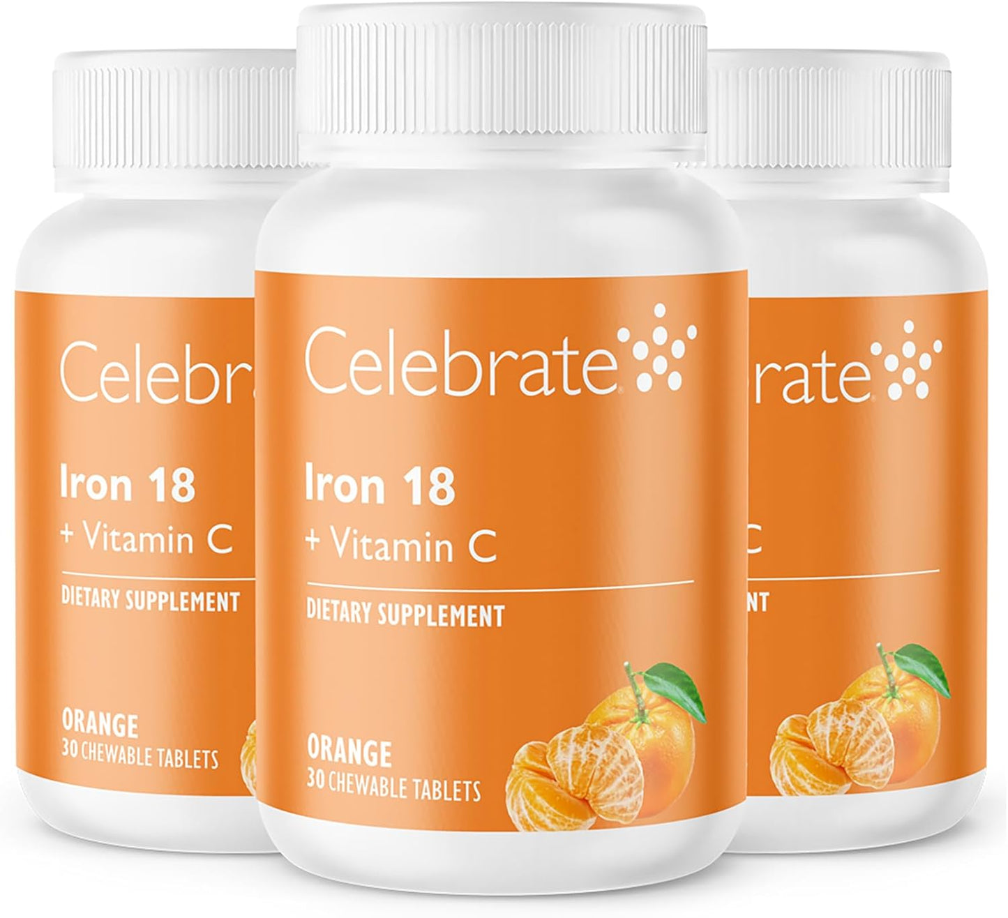 Bariatric Supplements Iron with Vitamin C - 18mg Iron, 36mg Vitamin C, Chewable Tablets for WLS Patients, Sleeve & Bypass Surgery - Tangerine, 90 Count