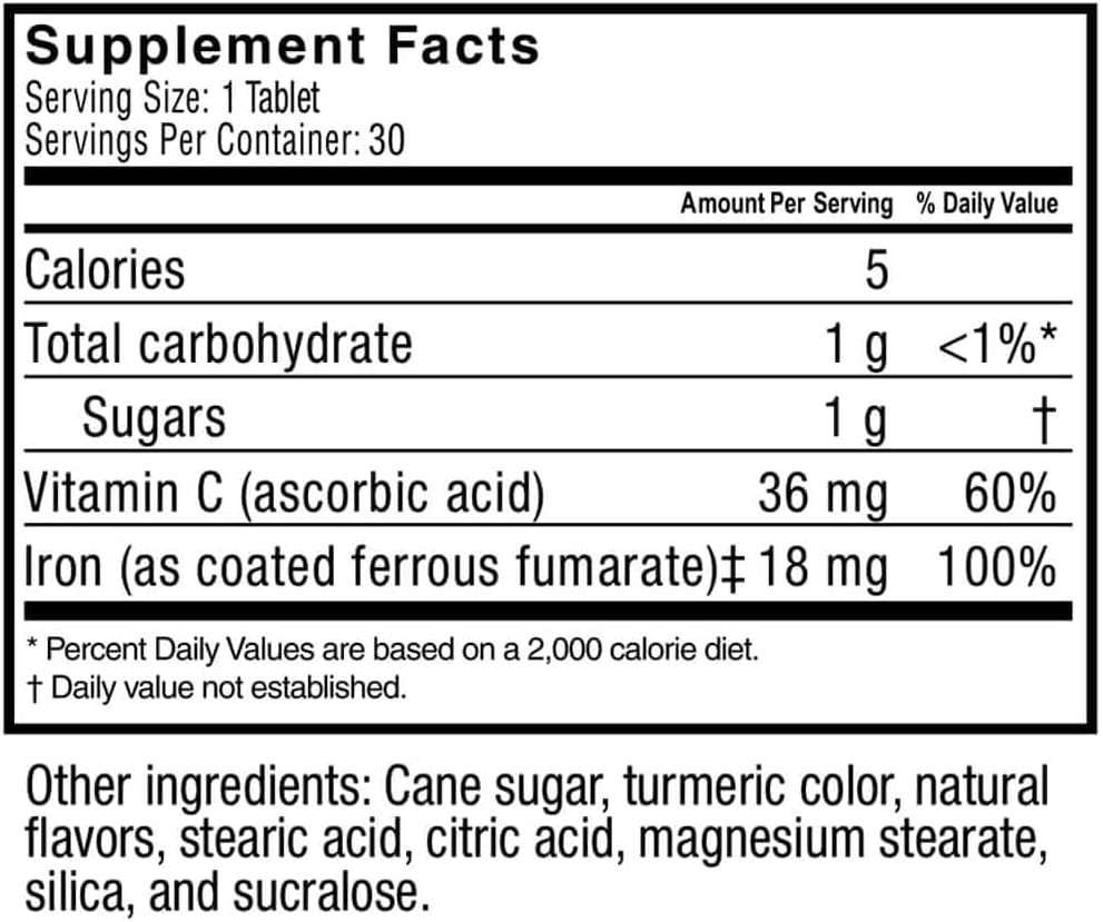 Bariatric Supplements Iron with Vitamin C - 18mg Iron, 36mg Vitamin C, Chewable Tablets for WLS Patients, Sleeve & Bypass Surgery - Tangerine, 90 Count
