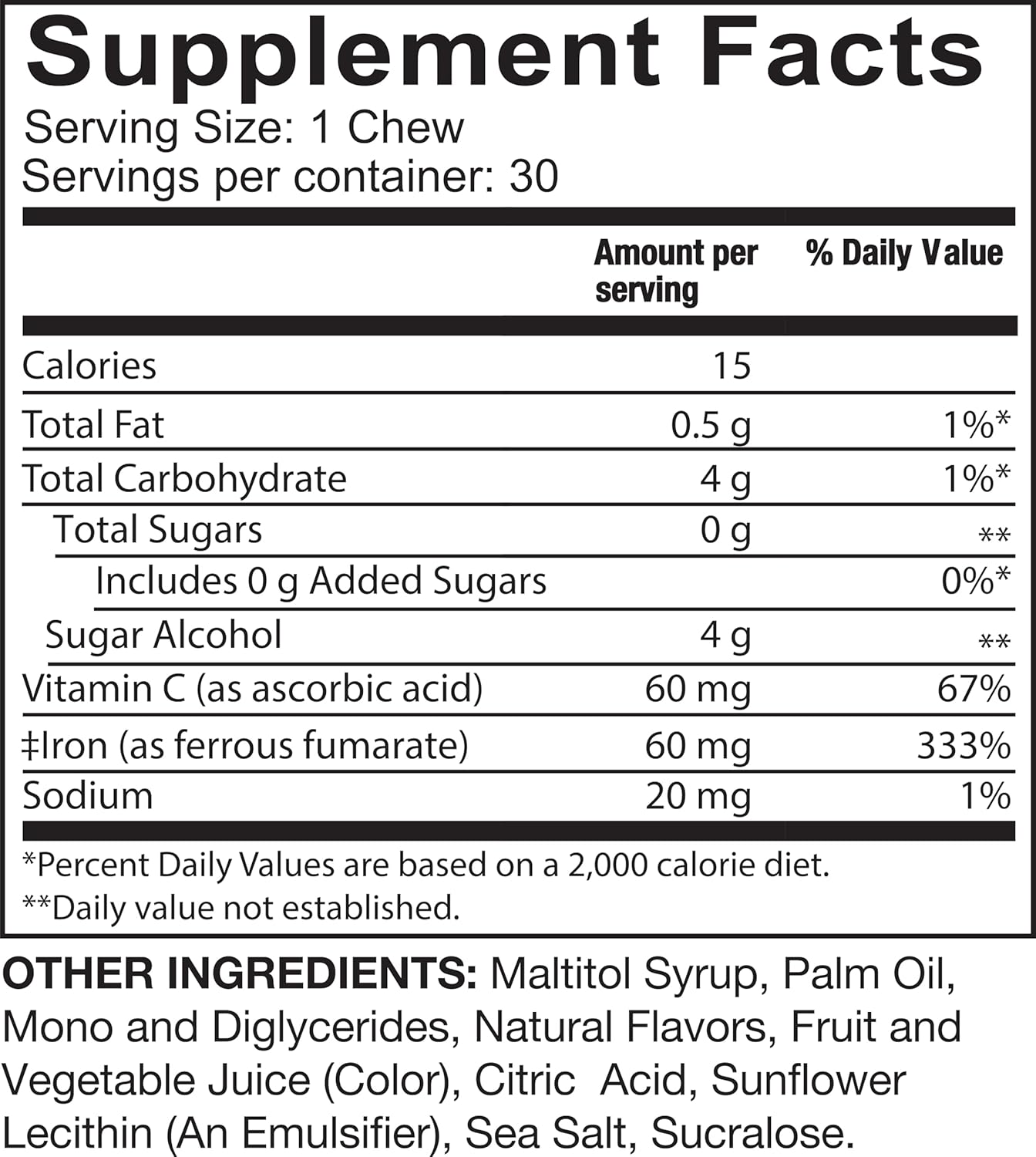 Bariatric Vitamins Iron Supplement with Vitamin C - 60mg Iron, 60mg Vitamin C, Vertical Sleeve & Gastric Bypass Surgery - Citrus, 90 Soft Chews