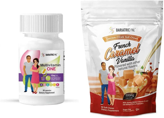 BariatricPal Duodenal Switch 30-Day Vitamin Pack: Iron Calcium Citrate Soft Chews with Probiotics - French Caramel Vanilla