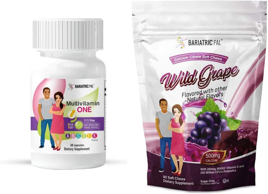 BariatricPal Duodenal Switch 30-Day Vitamin Pack with Iron-Free Calcium Citrate Soft Chews - Wild Grape Flavor
