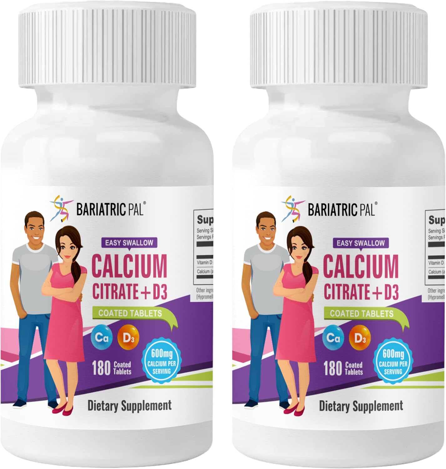 BariatricPal Easy Swallow Calcium Citrate with D3 Tablets - 600mg (60-Day Supply)