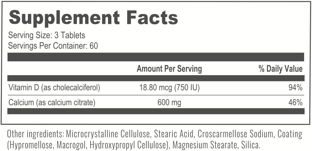 BariatricPal Easy Swallow Calcium Citrate with D3 Tablets - 600mg (60-Day Supply)