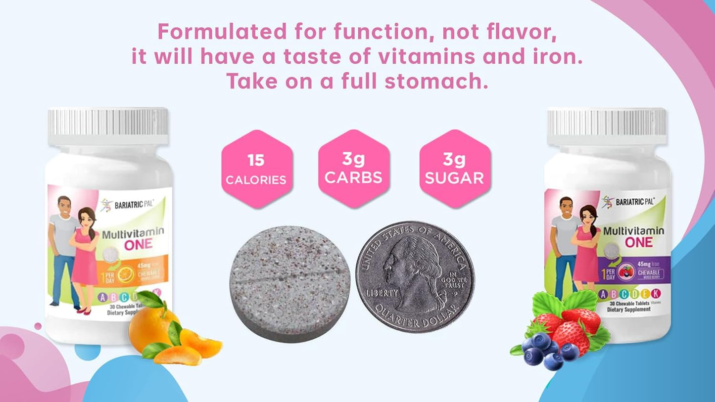 BariatricPal Multivitamin ONE Chewable - Mixed Berry Flavor, 30ct - 1 Daily Iron Supplement