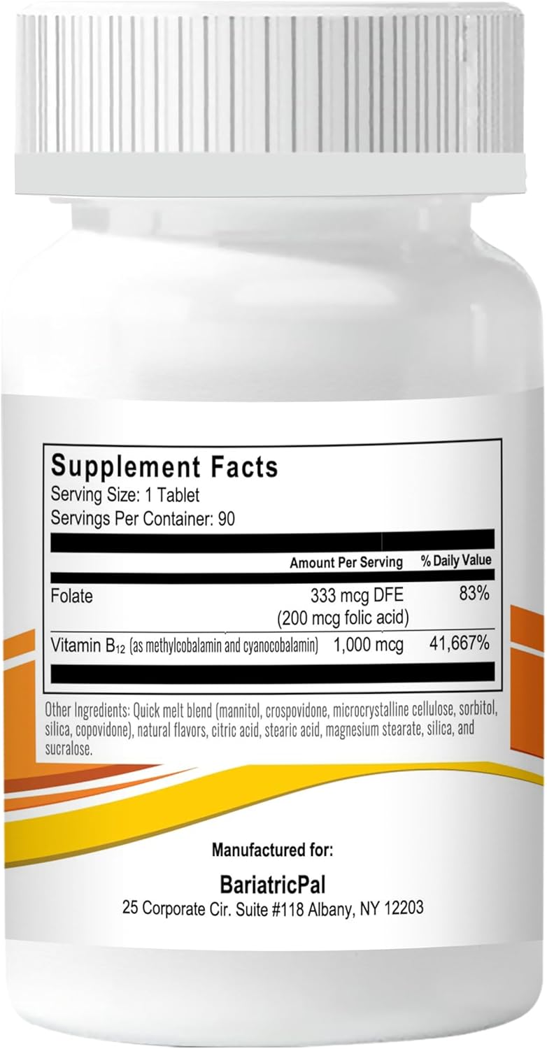 BariatricPal Orange 1,000mcg B12 Sugar-Free Quick Melts - 90 Count