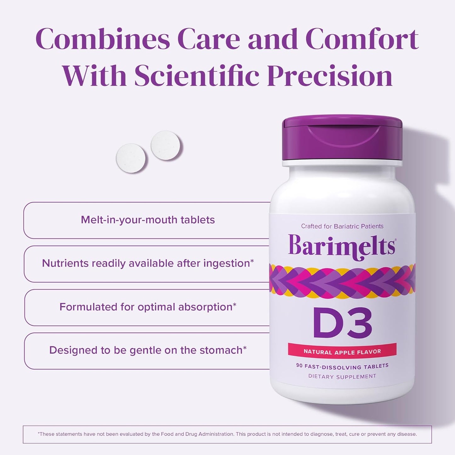 BariMelts Vitamin D3 5000 IU - 90 Fast-Dissolving Tablets (3-Month Supply) - Natural Apple Flavor Bariatric Vitamins for Women
