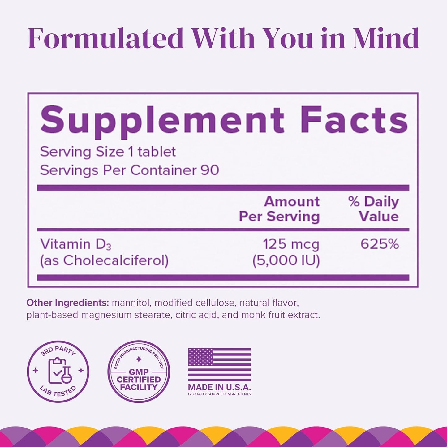 BariMelts Vitamin D3 5000 IU - 90 Fast-Dissolving Tablets (3-Month Supply) - Natural Apple Flavor Bariatric Vitamins for Women