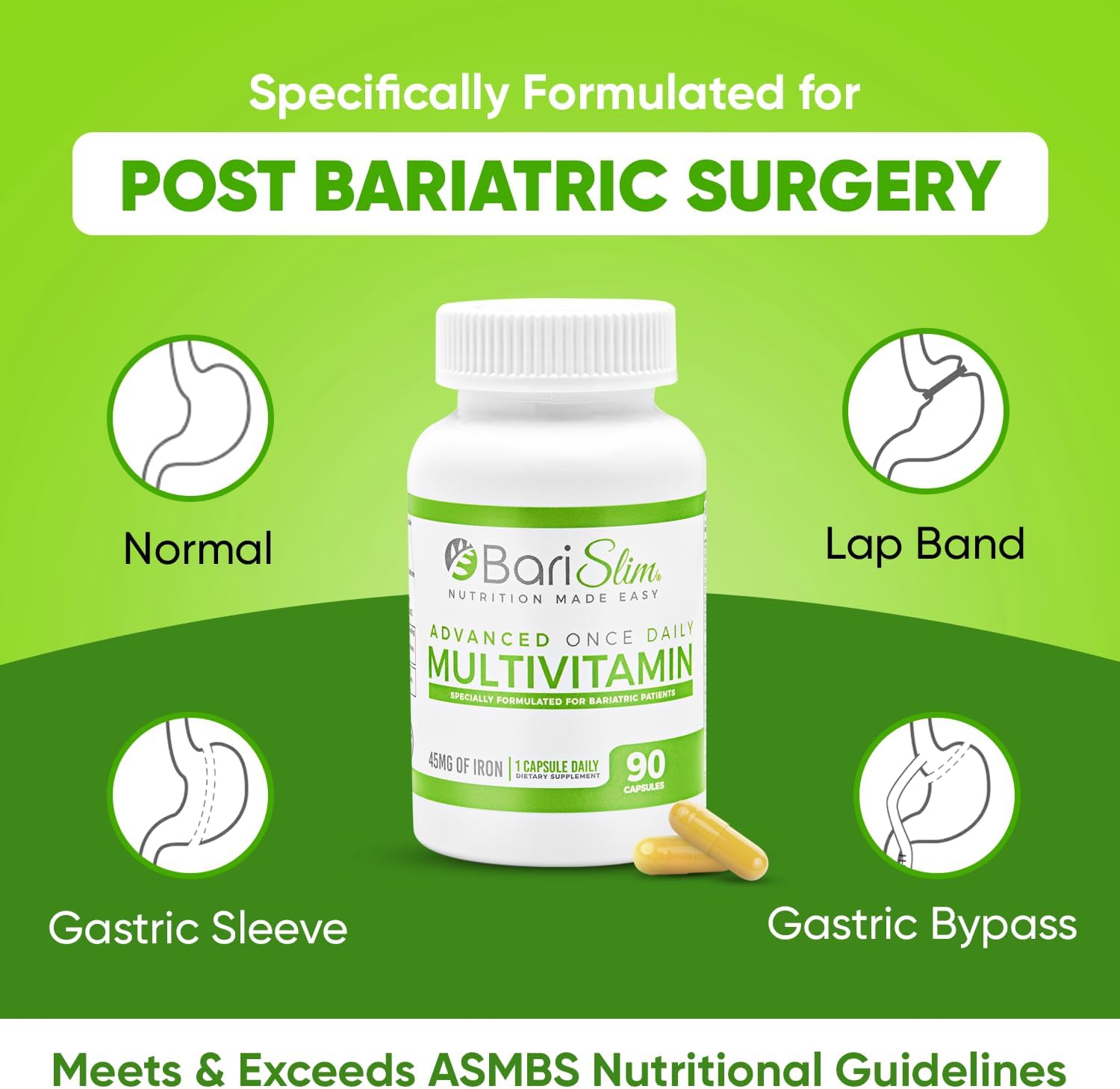 BariSlim Advanced Once Daily Bariatric Multivitamin Capsule with Iron - Post Surgery Vitamin for Gastric Bypass & Sleeve - 90 Day Supply - BoostGo Australia