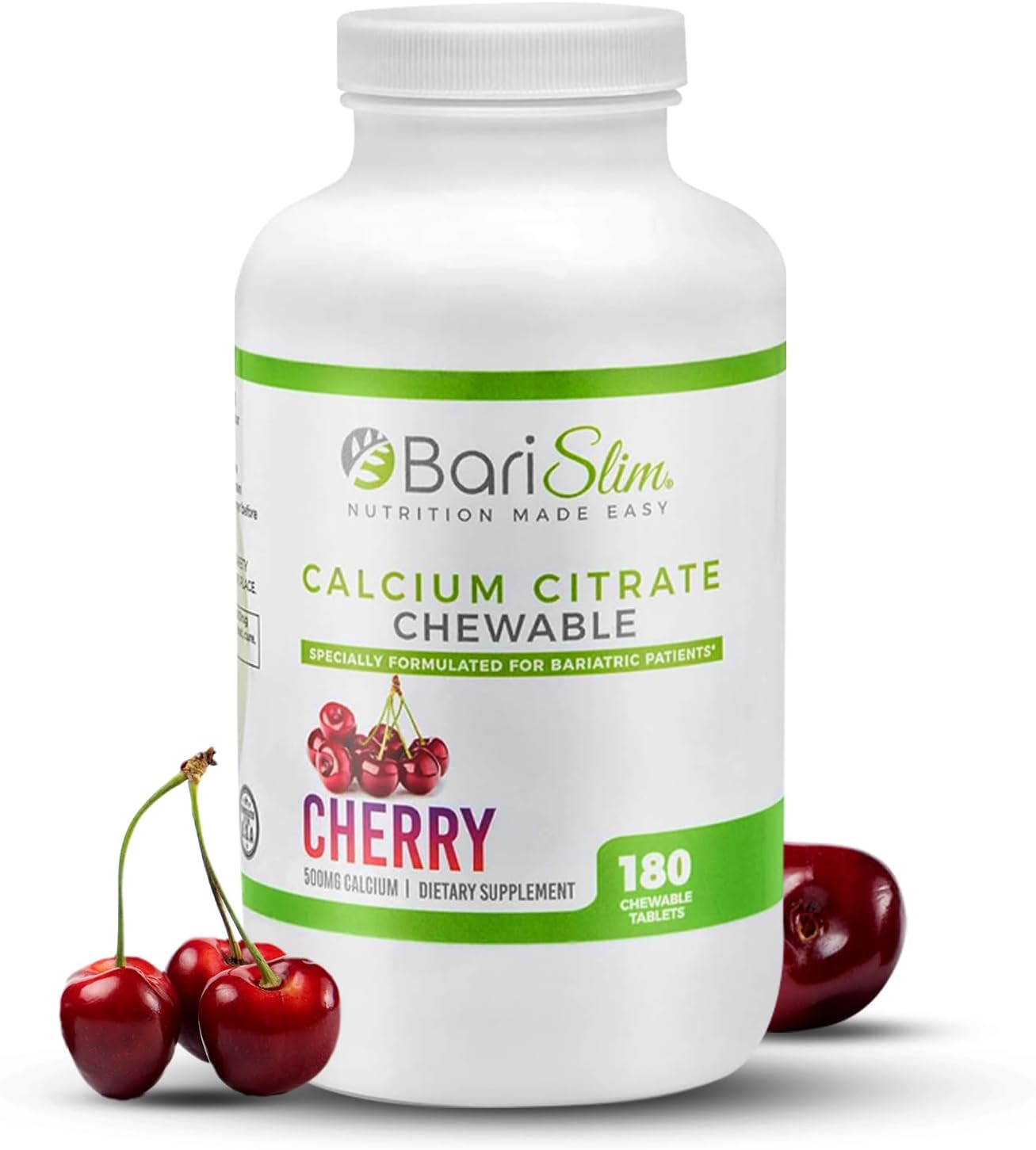 BariSlim Bariatric Calcium Citrate Tabs - 500mg - Post Slimming Formula Surgery - Bone Health - Cherry Flavor