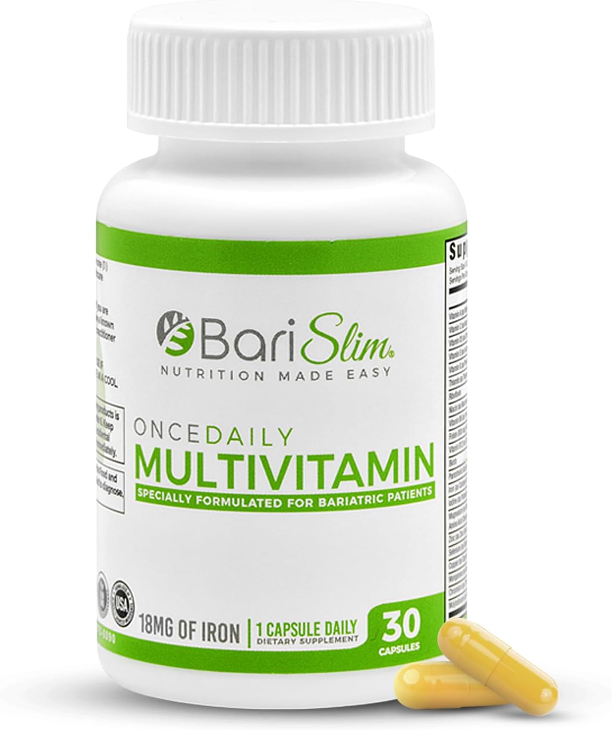 BariSlim Bariatric Multivitamin Capsule with Iron - Post Surgery Supplement for Gastric Bypass & Sleeve - 30 Day Supply - BoostGo Australia