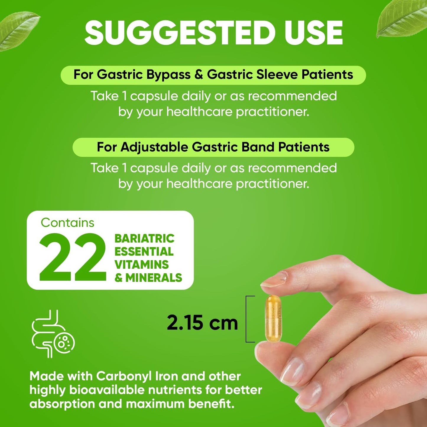 BariSlim Bariatric Multivitamin Capsule with Iron - Post Surgery Supplement for Gastric Bypass & Sleeve - 30 Day Supply - BoostGo Australia