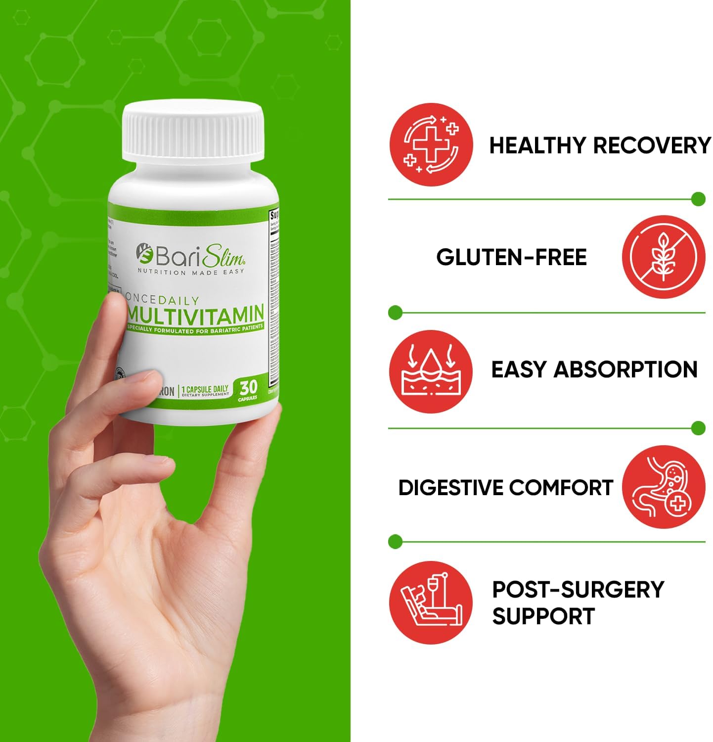 BariSlim Bariatric Multivitamin Capsule with Iron - Post Surgery Supplement for Gastric Bypass & Sleeve - 30 Day Supply - BoostGo Australia