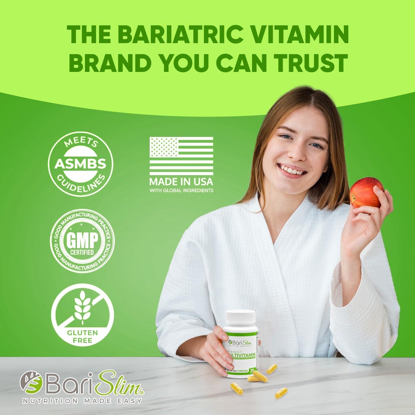 BariSlim Bariatric Multivitamin Capsule with Iron - Post Surgery Supplement for Gastric Bypass & Sleeve - 30 Day Supply - BoostGo Australia