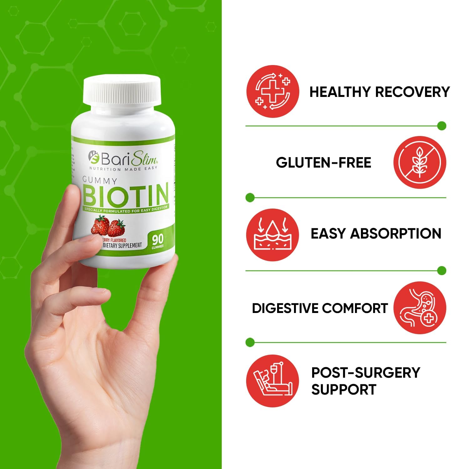 BariSlim Bariatric Vitamin Biotin Gummies - 90 Fruit Chews for Weight Loss Surgery Patients - Easy to Digest Fruit Flavors - BoostGo Australia