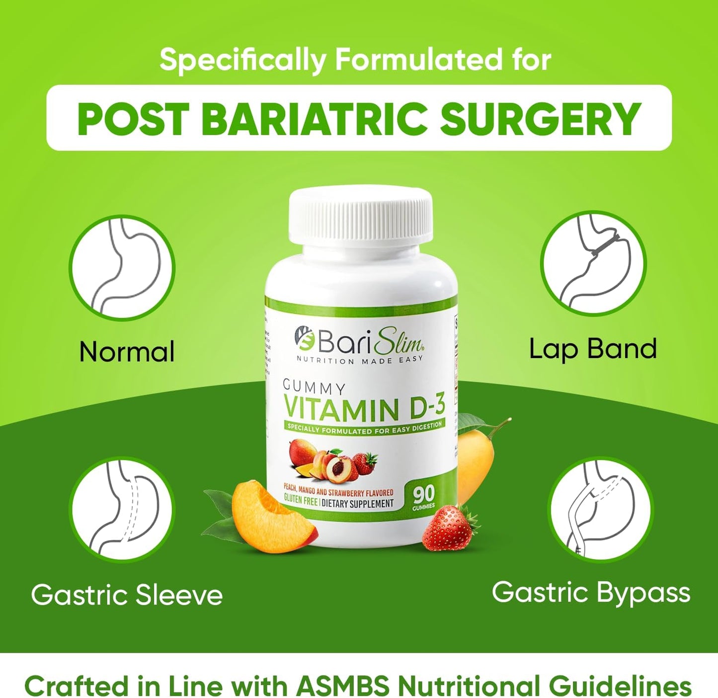 BariSlim Bariatric Vitamin D-3 Gummies - 90 Fruit Chews for Post Weight Loss Surgery Patients - Easy to Digest Fruit Flavors - BoostGo Australia