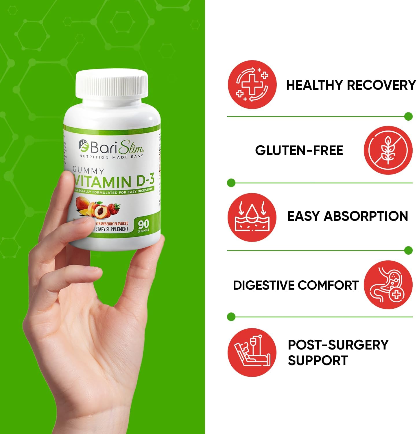 BariSlim Bariatric Vitamin D-3 Gummies - 90 Fruit Chews for Post Weight Loss Surgery Patients - Easy to Digest Fruit Flavors - BoostGo Australia