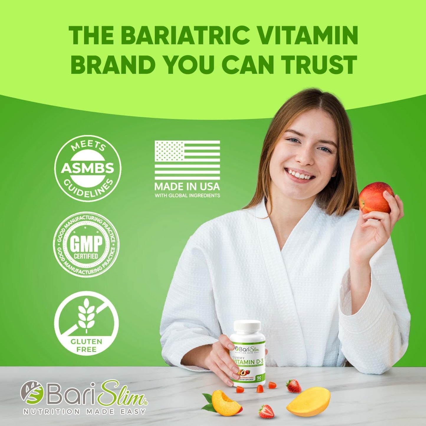 BariSlim Bariatric Vitamin D-3 Gummies - 90 Fruit Chews for Post Weight Loss Surgery Patients - Easy to Digest Fruit Flavors - BoostGo Australia