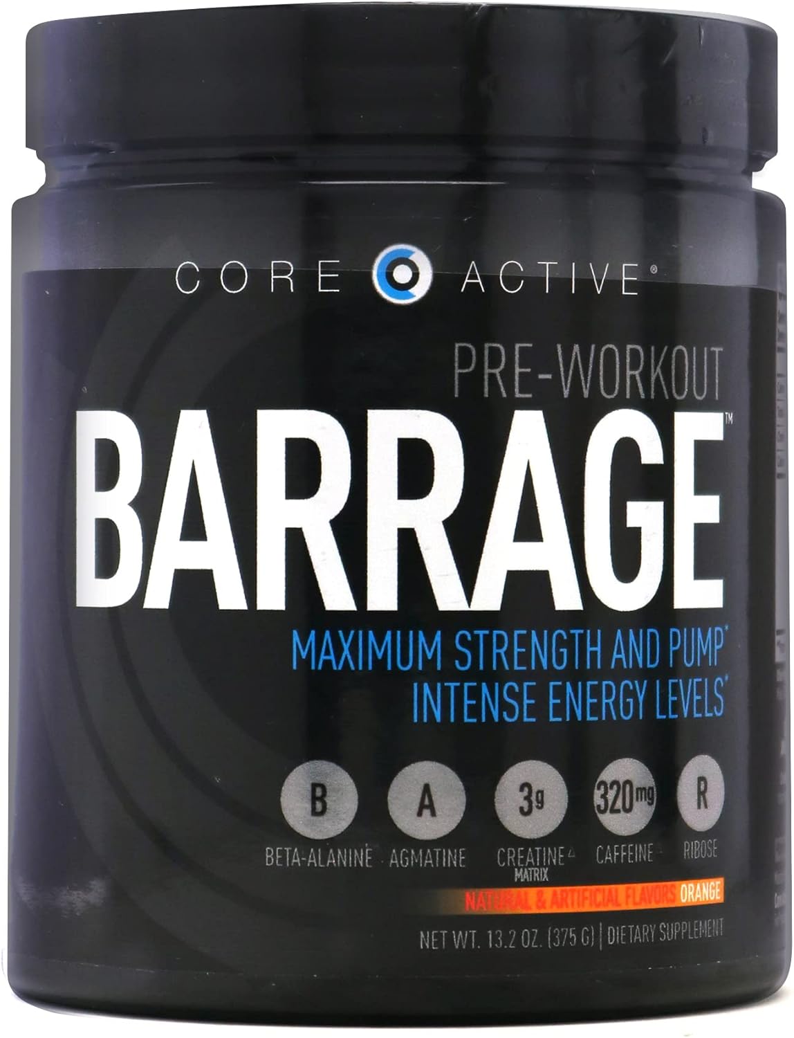Barrage Pre Workout Powder - Enhanced Energy Formula for Men & Women with Creatine, Beta Alanine, Agmatine Sulfate, & Caffeine - Muscle Builder with Intense Energy Boost - Orange Flavor (30 Servings)