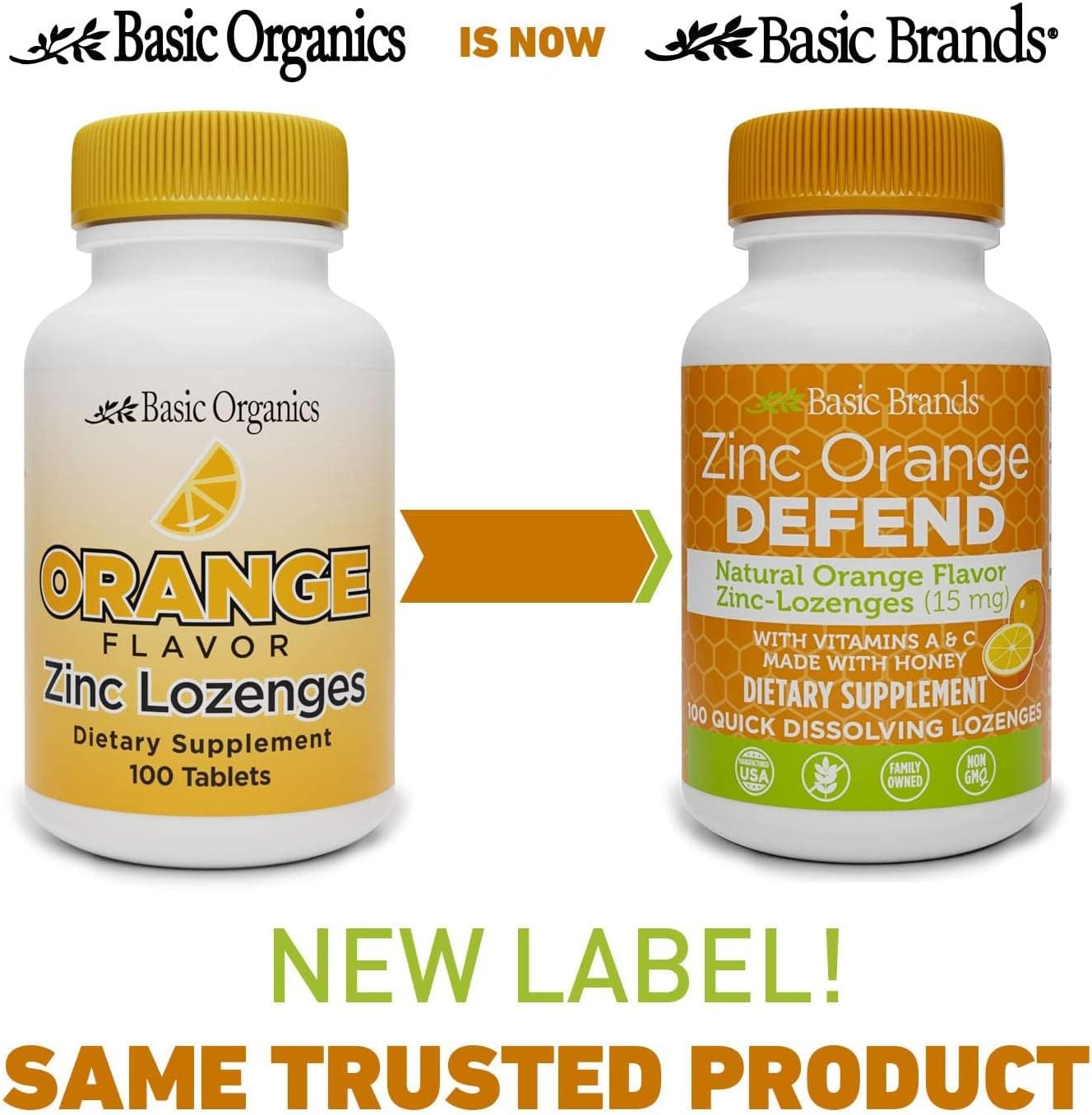 Basic Organics Basic Brands Zinc Lozenges - 100 Count, Orange Flavor - Immune Support Supplement for Cold Relief
