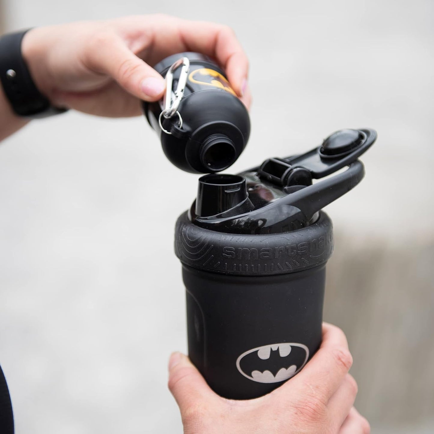 Batman Smartshake Whey2Go Protein Powder Container - 50g Capacity, BPA-Free Shaker Bottle with Funnel for Protein Shakes - 110ml, DC Comics Batman Gift for Men