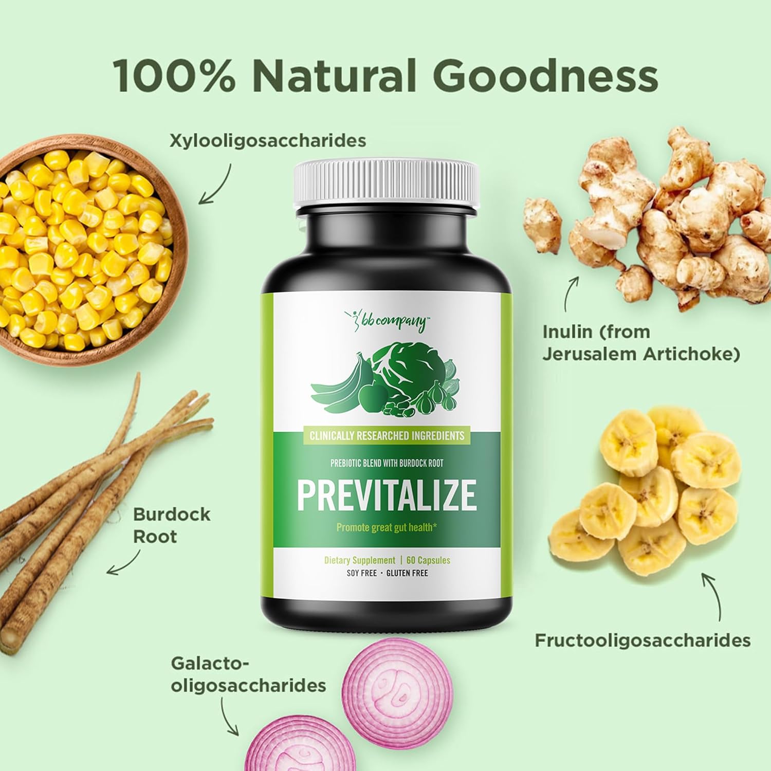 BB Company Previtalize: Women's Prebiotic Fiber for Gut & Digestive Health, 60 Ct Pack, Complement to Probiotics & Provitalize