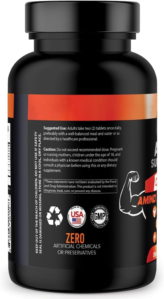 BCAA Amino Acid Complex Tablets for Workout Recovery & Strength - 180ct Bottle with L-Leucine, L-Isoleucine, L-Valine, Vitamin B6, & E