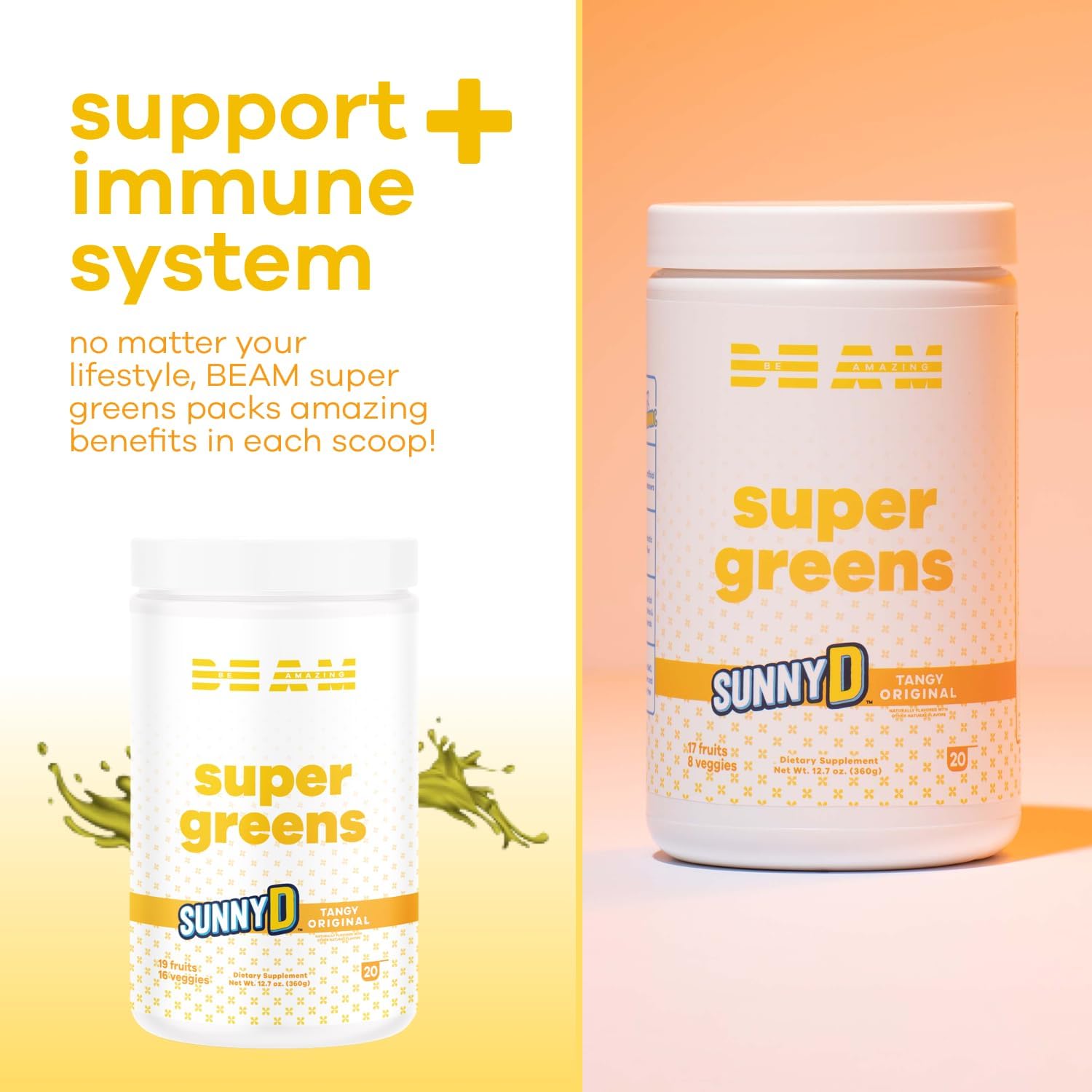 BEAM Be Amazing Super Greens Powder: Energy Boost with Prebiotics & Antioxidants - Gluten-Free Juice Mix, 25 Servings