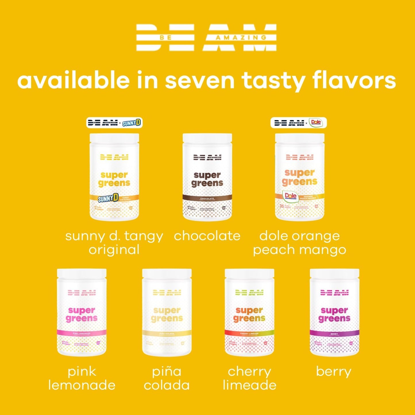 BEAM Be Amazing Super Greens Powder: Energy Boost with Prebiotics & Antioxidants - Gluten-Free Juice Mix, 25 Servings