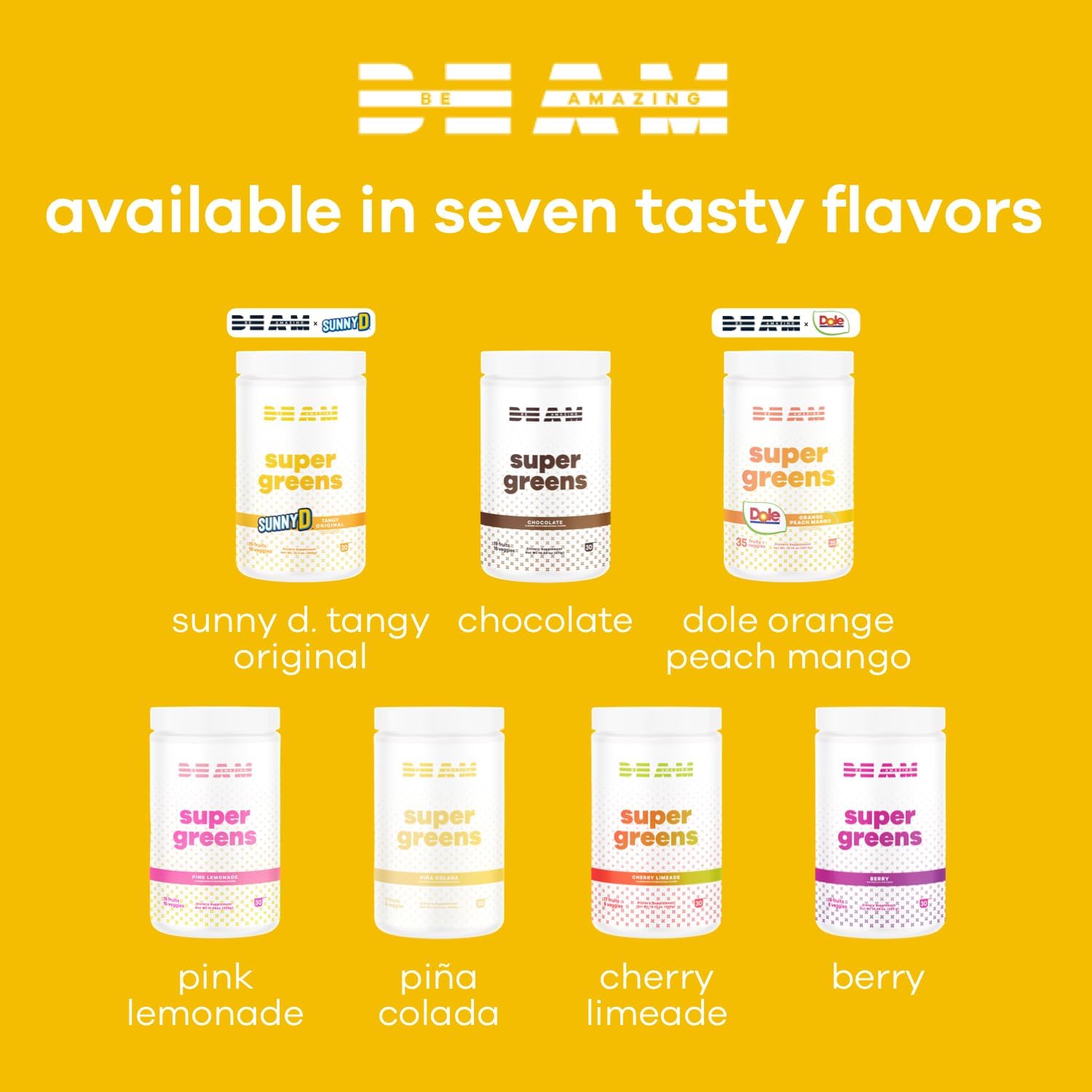 BEAM Be Amazing Super Greens Powder: Energy Boost with Prebiotics & Antioxidants - Gluten-Free Juice Mix, 25 Servings