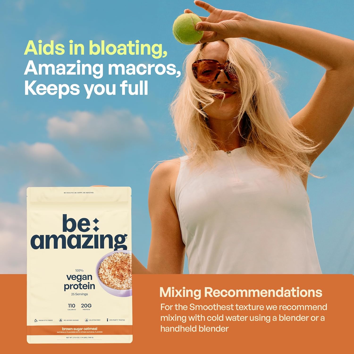 BEAM Be Amazing Vegan Protein Powder - Plant-Based, Prebiotic Fiber, Low Carb, Non-Dairy Smoothie Mix - Brown Sugar Oatmeal Flavor