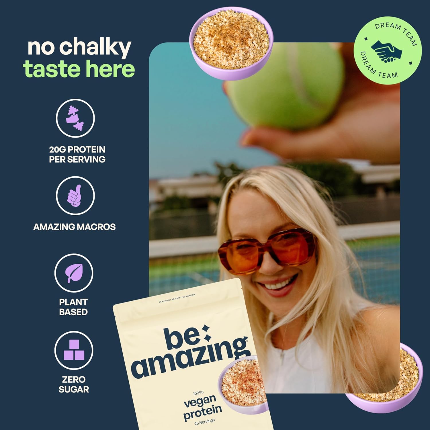 BEAM Be Amazing Vegan Protein Powder - Plant-Based, Prebiotic Fiber, Low Carb, Non-Dairy Smoothie Mix - Brown Sugar Oatmeal Flavor