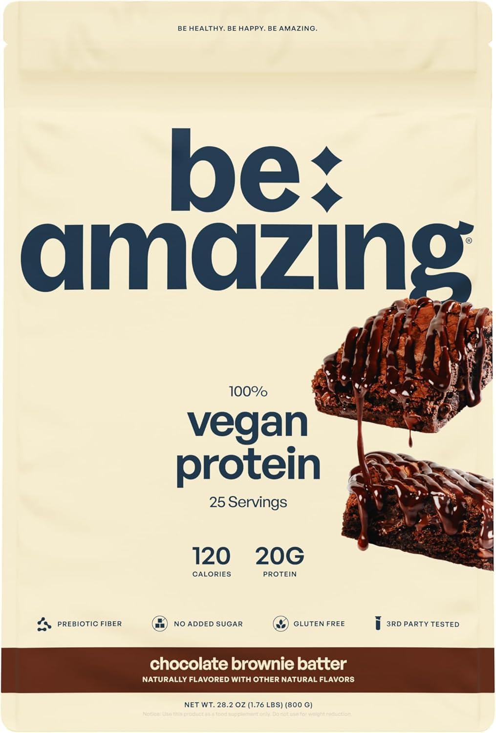BEAM Be Amazing Vegan Protein Powder: Chocolate Brownie Batter, 20g Plant-Based Protein, Prebiotics, Sugar & Gluten-Free, Low Carb Smoothie Mix - 25 Servings
