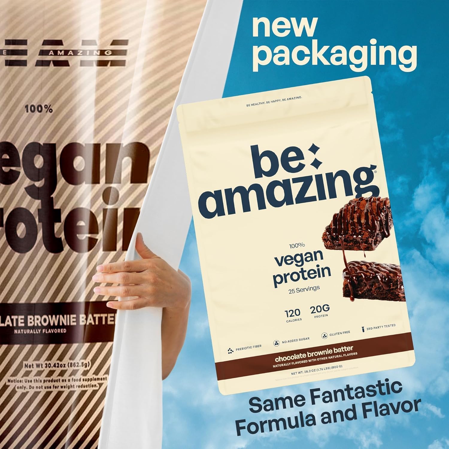 BEAM Be Amazing Vegan Protein Powder: Chocolate Brownie Batter, 20g Plant-Based Protein, Prebiotics, Sugar & Gluten-Free, Low Carb Smoothie Mix - 25 Servings