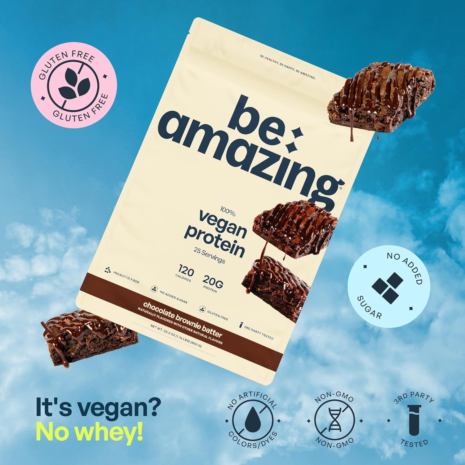 BEAM Be Amazing Vegan Protein Powder: Chocolate Brownie Batter, 20g Plant-Based Protein, Prebiotics, Sugar & Gluten-Free, Low Carb Smoothie Mix - 25 Servings