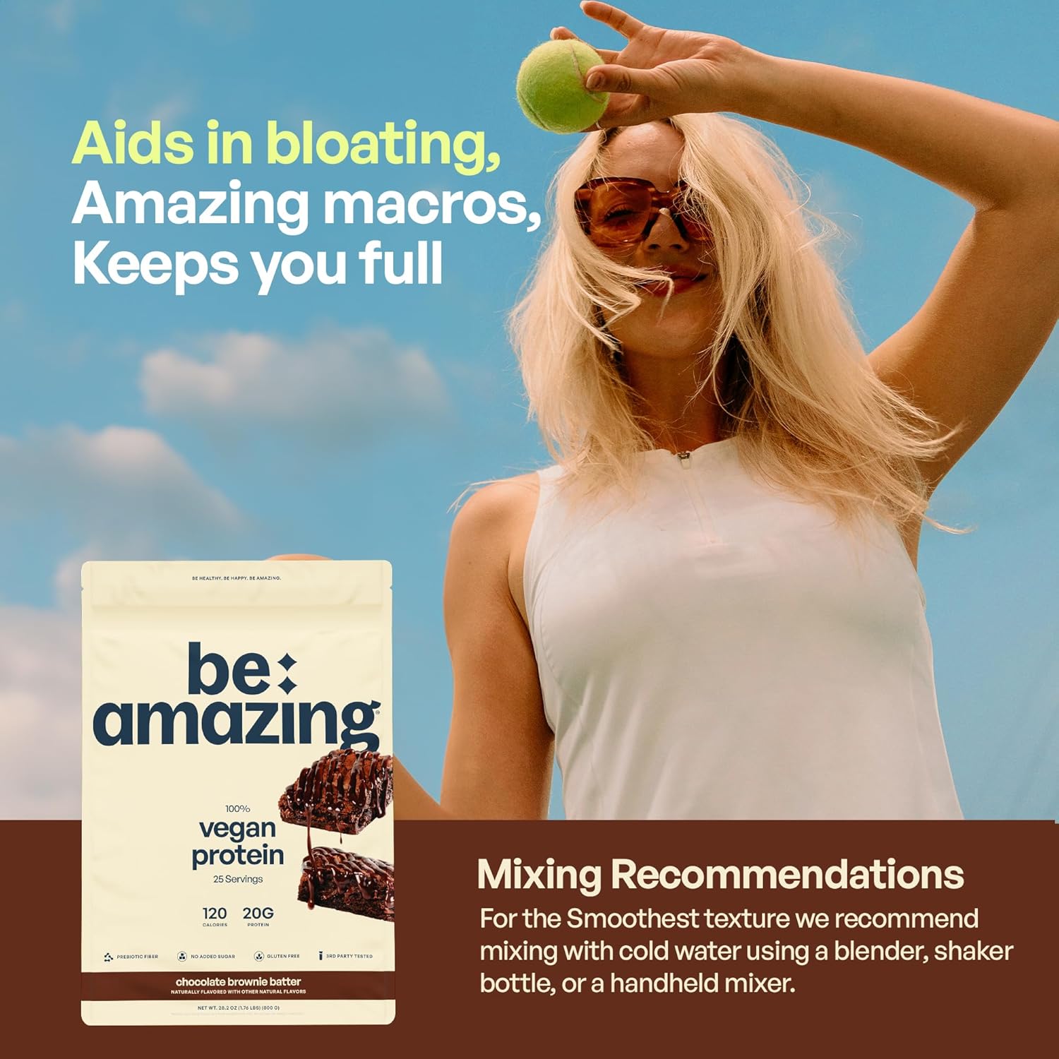 BEAM Be Amazing Vegan Protein Powder: Chocolate Brownie Batter, 20g Plant-Based Protein, Prebiotics, Sugar & Gluten-Free, Low Carb Smoothie Mix - 25 Servings