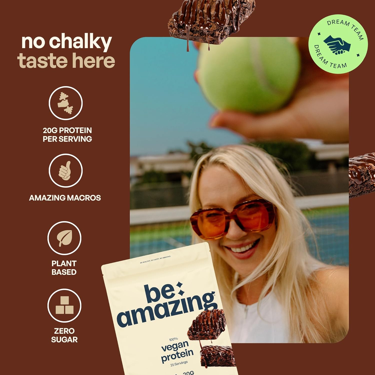 BEAM Be Amazing Vegan Protein Powder: Chocolate Brownie Batter, 20g Plant-Based Protein, Prebiotics, Sugar & Gluten-Free, Low Carb Smoothie Mix - 25 Servings
