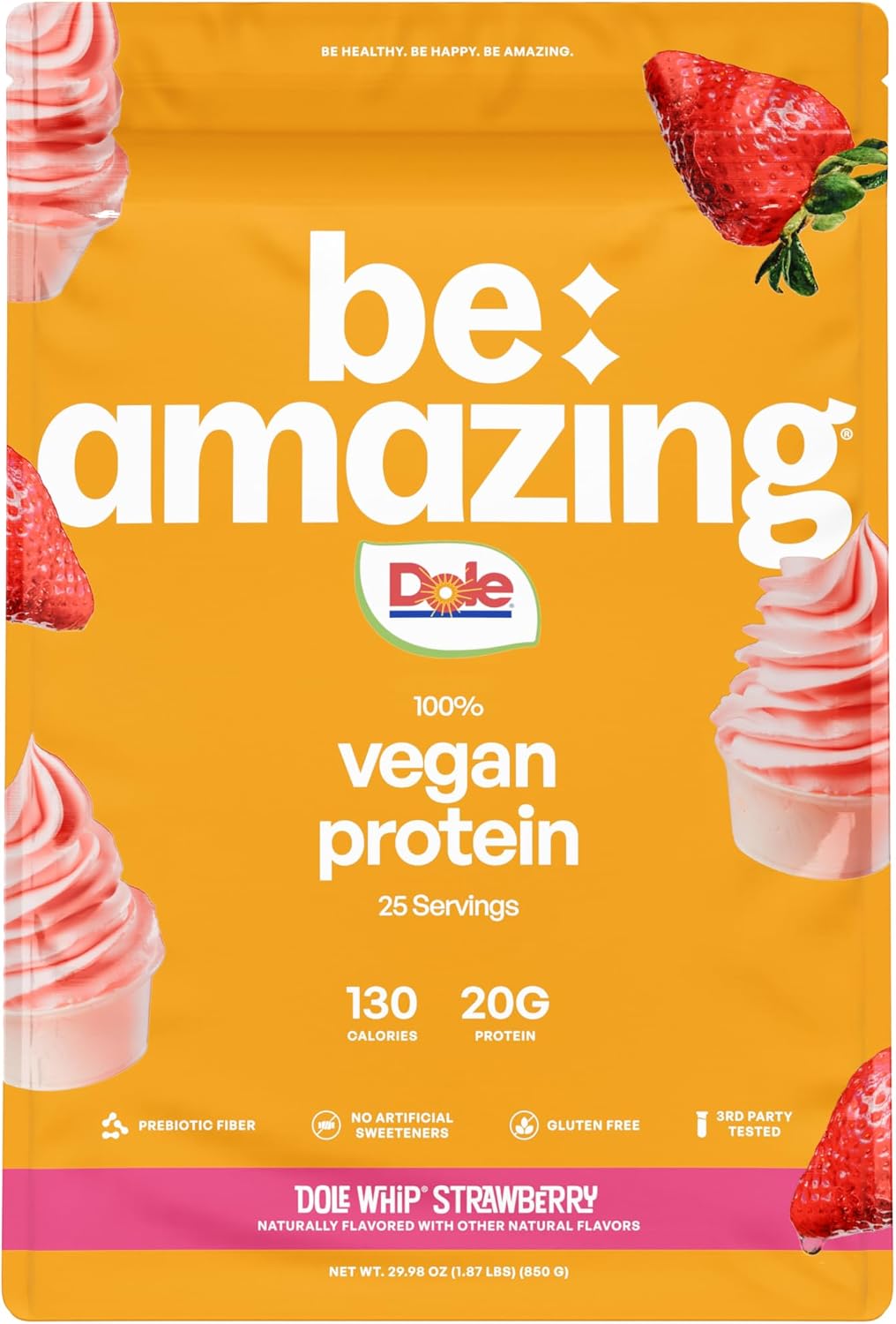 BEAM Be Amazing Vegan Protein Powder: Plant-Based Shake Mix with 20g Protein, Prebiotics, Pineapple Flavor, Sugar & Gluten-Free