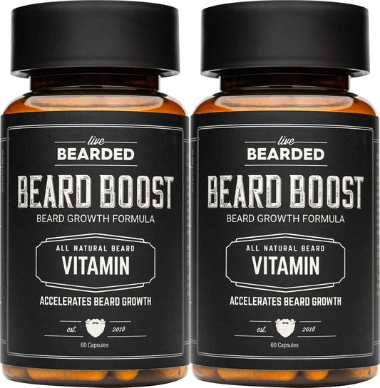 Beard Boost Hair Growth Multivitamins with Biotin, Vitamins C, E, and Zinc - USA Made - 60-Day Supply for Thick, Strong Beards