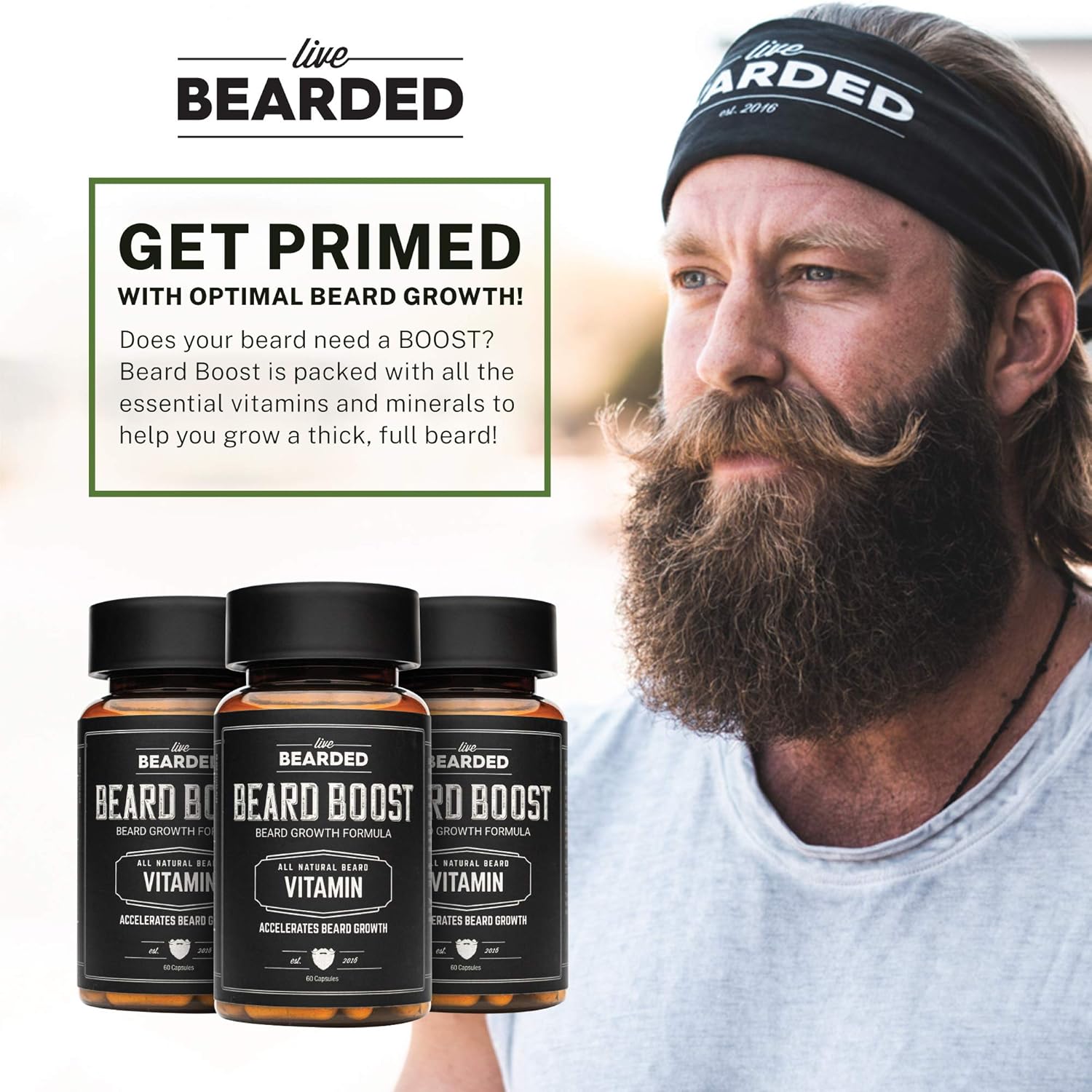 Beard Boost Hair Growth Multivitamins with Biotin 10,000mcg, Vitamins C, E, and Zinc | USA Made - 90-Day Supply for Thick, Strong Beards