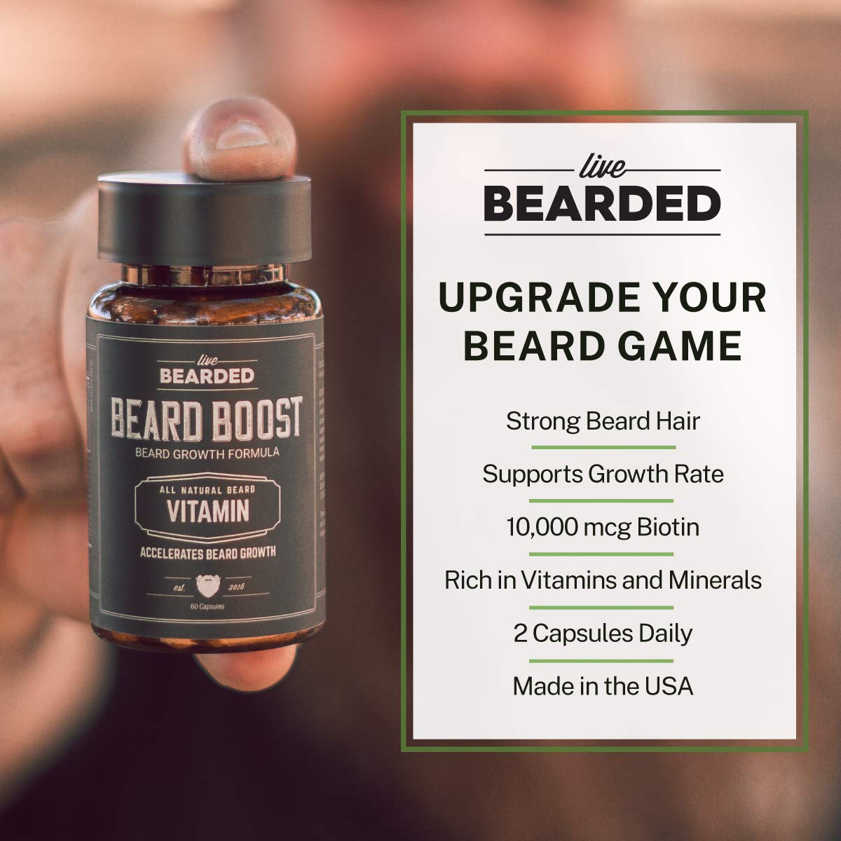 Beard Boost Hair Growth Multivitamins with Biotin 10,000mcg, Vitamins C, E, and Zinc | USA Made - 90-Day Supply for Thick, Strong Beards