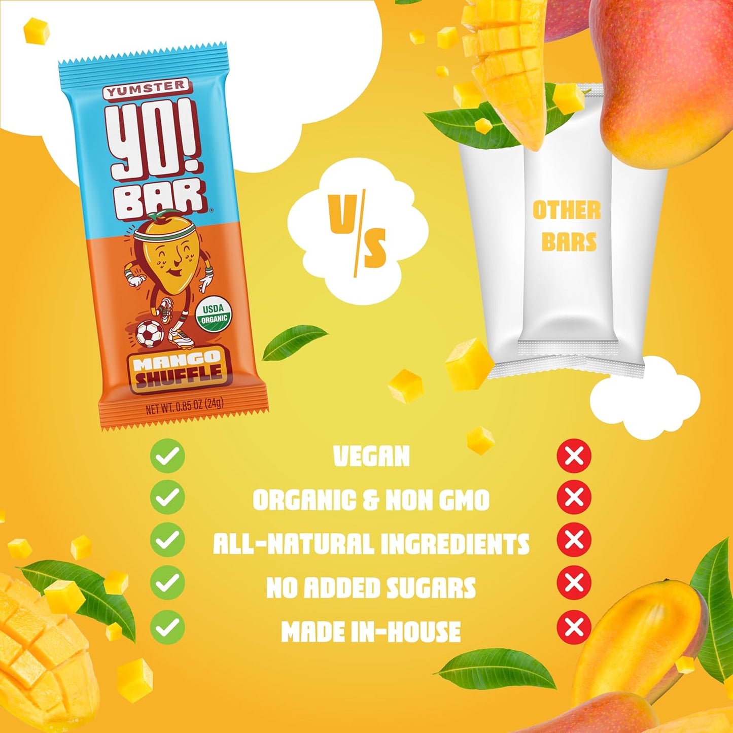 Bearded Brothers Mango Vegan Organic Kids Bars - Pack of 25 | Gluten Free, Paleo, Whole 30, Soy Free, Non-GMO, Low Glycemic, No Sugar Added, High Fiber
