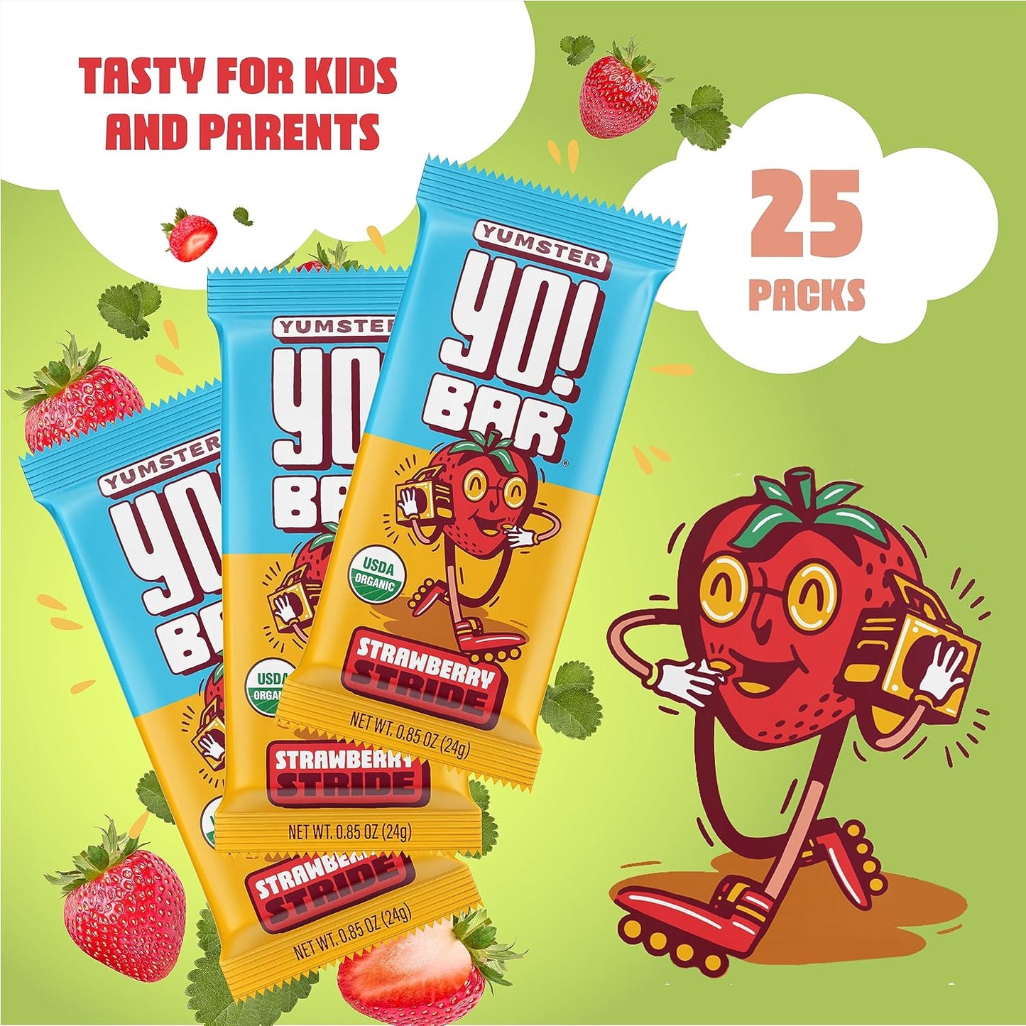 Bearded Brothers Vegan Organic Kids Bar, Strawberry (25 Bars) - Gluten Free, Paleo, Whole 30 | Soy Free, Non-GMO, Low Glycemic, No Sugar Added